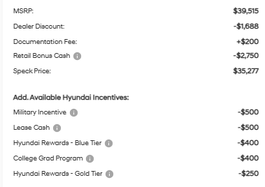Additional Incentives that can be added that Hyundai offers