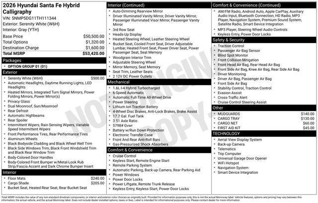 2026 Hyundai SANTA FE HYBRID Calligraphy