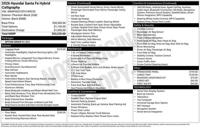 2026 Hyundai SANTA FE HYBRID Calligraphy