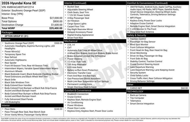 2026 Hyundai KONA SE AWD