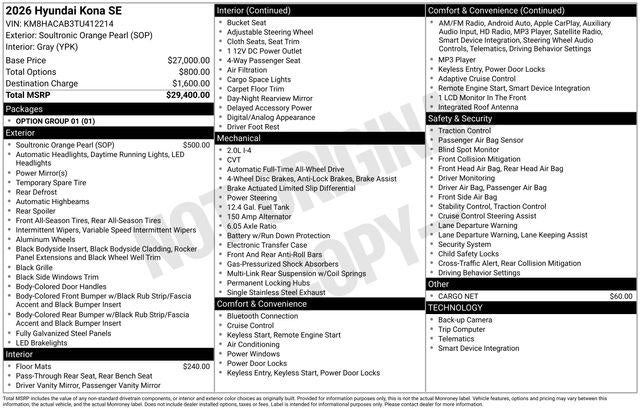2026 Hyundai KONA SE AWD