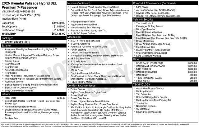2026 Hyundai PALISADE HYBRID SEL Premium 7P