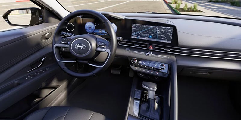 Interior dashboard and steering wheel of the 2026 Hyundai Elantra