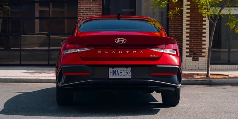 Rear view of the 2026 Hyundai Elantra in red