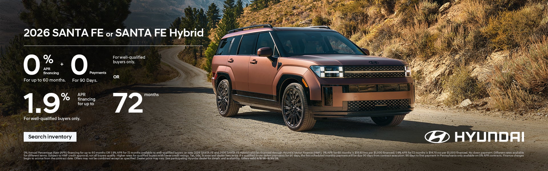 0% APR for 60 mos. + 0 Payments for 90 Days or 1.9% APR for 72 mos.