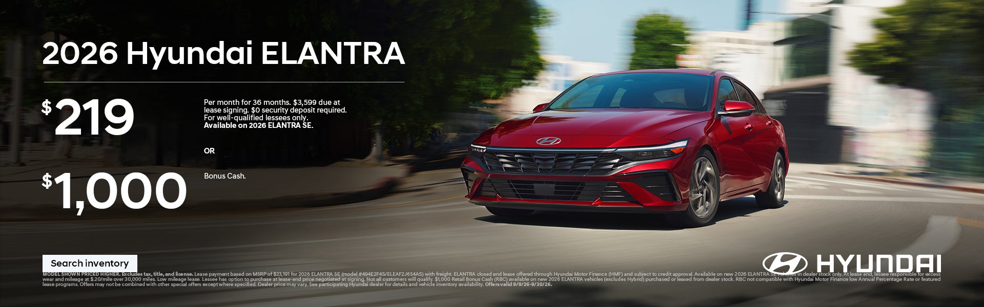 $219/36/$3,599 Lease or $1,000 Bonus Cash