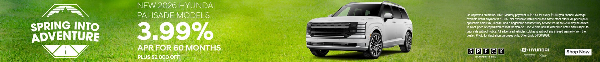 3.99 apr for 60 months hyundai palisade