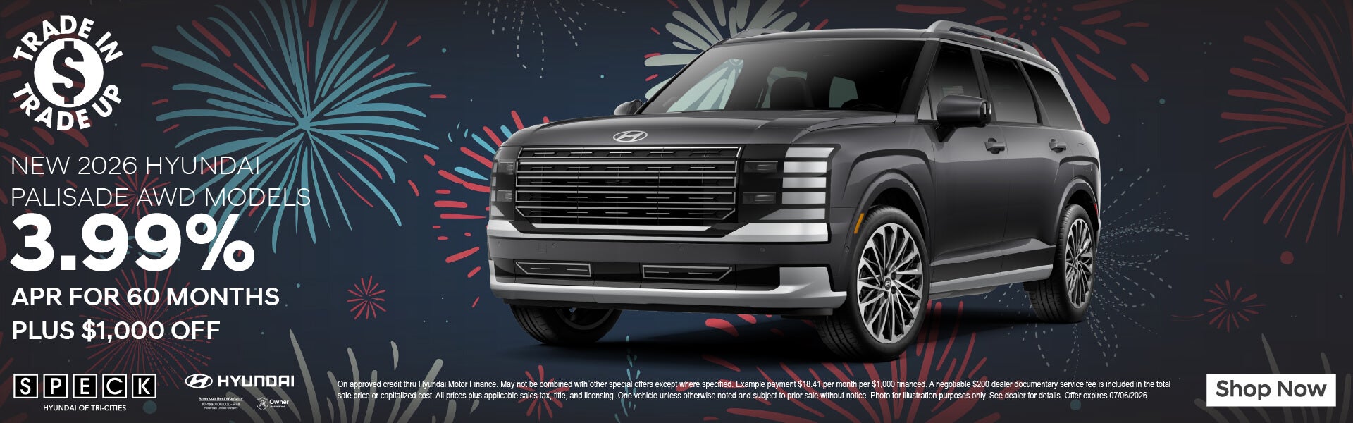 3.99 apr for 60 plus 1k off new hyundai palisade
