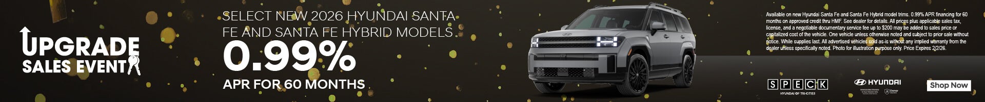 0.99% apr for new 2026 hyundai santa fe and santa fe hybrid models