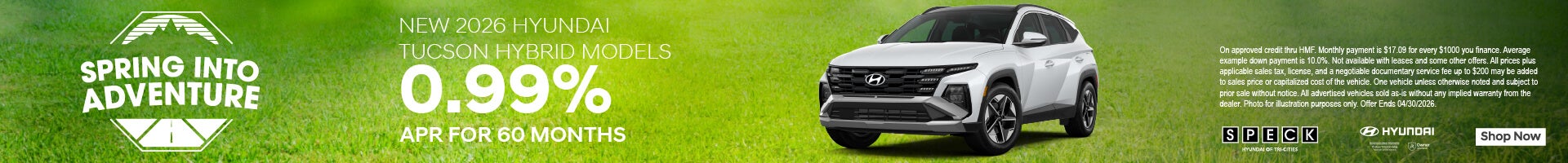 0.99 apr for 60 months on a new 2026 hyundai tucson hybrid