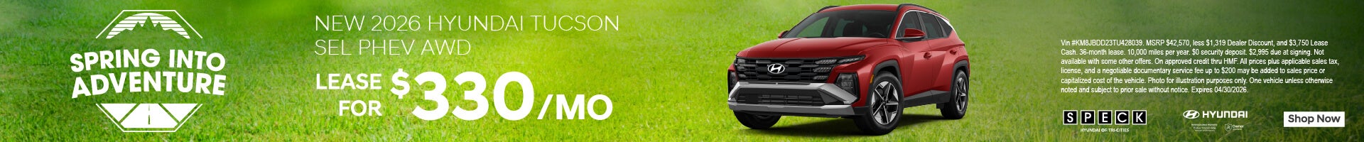 lease a new 2026 hyundai tucson phev for 330 per month