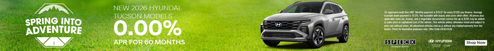0 apr for 60 months new 2026 hyundai tucson