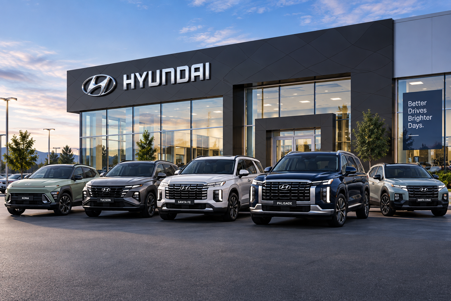 Hyundai SUV lineup in front of the store