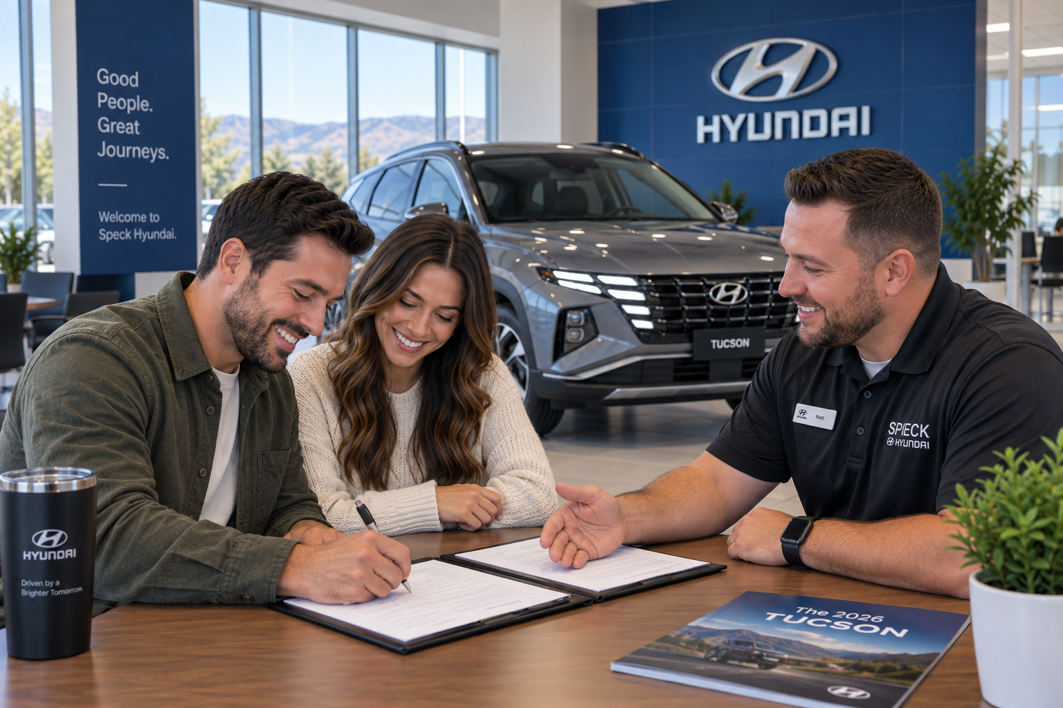 couple signing for a new hyundai tucson