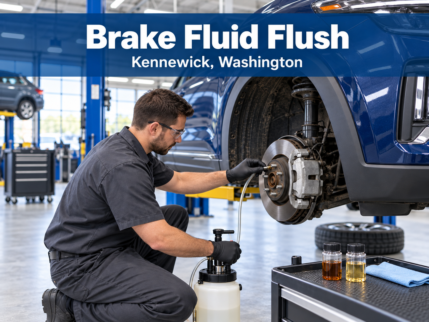 technician performing brake fluid flush
