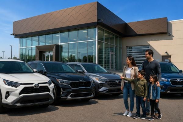 family looking at used SUVs